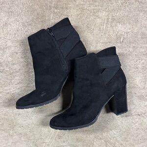 Suede Cross Wrap Detail Black Ankle Boots